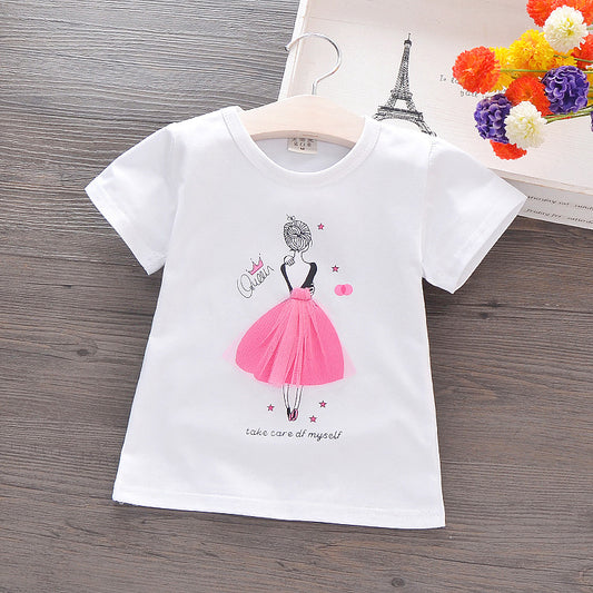 Summer Korean children's wear children's short-sleeved cotton T-shirt cartoon girls shirt small girl half-sleeved shirt